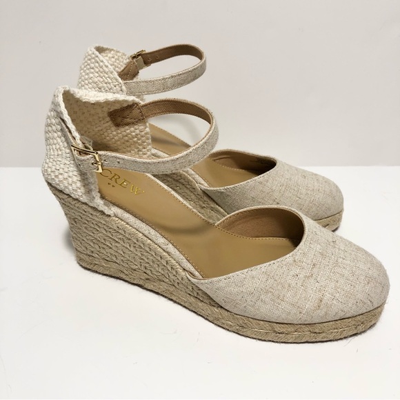 NEW JCrew 7 Espadrille Wedge Close Toe Sandals Heels Jute Beige Tan Ankle Strap - Picture 1 of 12